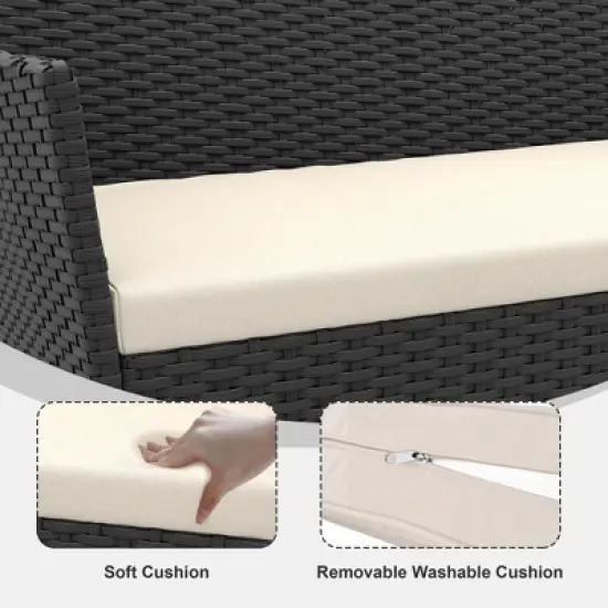 homfan 4-Piece All-Weather Wicker Patio Set, Outdoor Rattan Conversation Furniture with Cushions & Glass Table, for Garden, Porch, Poolside image {2}