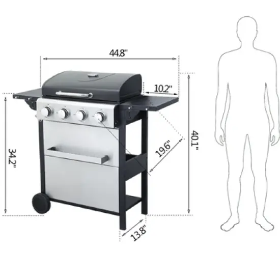 Kumasinova 4-Burner Propane Gas BBQ Grill,34200BTU Output,Stainless Steel Grills with Wire-Enameled Cooking Grids,Foldable Side Tables&Thermometer image {2}