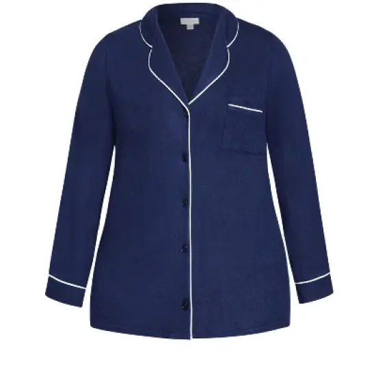 Women's Plus Size Hacci Button Plain Top - Navy | AVENUE image {2}