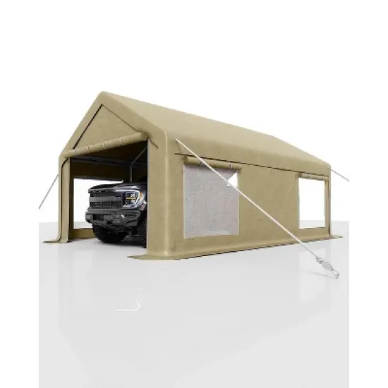 Acekool 20x10x11 Ft Heavy-Duty Portable Garage with Canopy Top, Front & Back Doors, Roll-Up Windows, Reinforced Frame for Cars & Boats image {9}