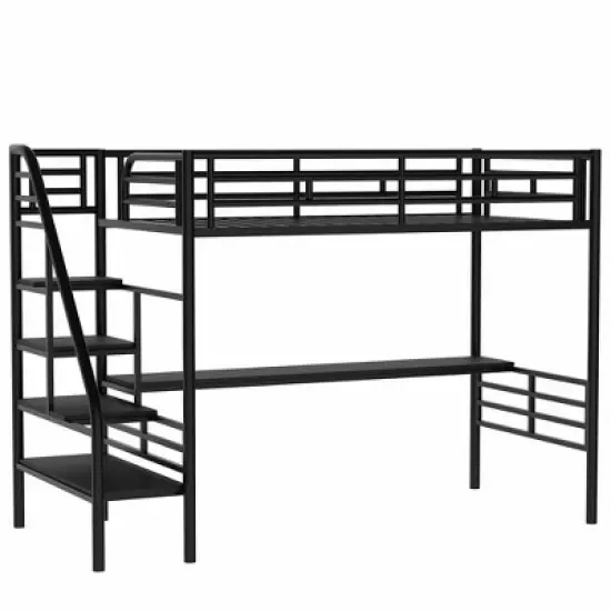 Metal Twin Size Loft Bed with Desk, Black - ModernLuxe image {6}