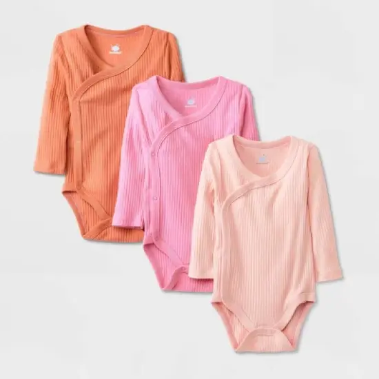 Baby Girls' 3pk Side Snap Long Sleeve Bodysuit - Cloud Island&trade; Pink image {4}