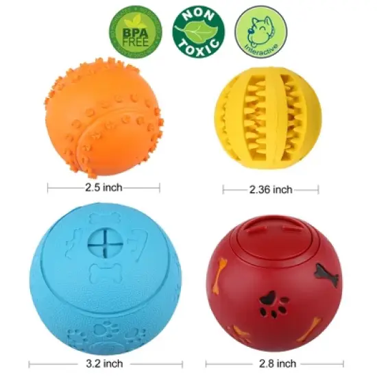 Prime Pets Dog Treat Ball, 4 Pack Interactive Food Dispensing Puppy Puzzle Toy image {3}