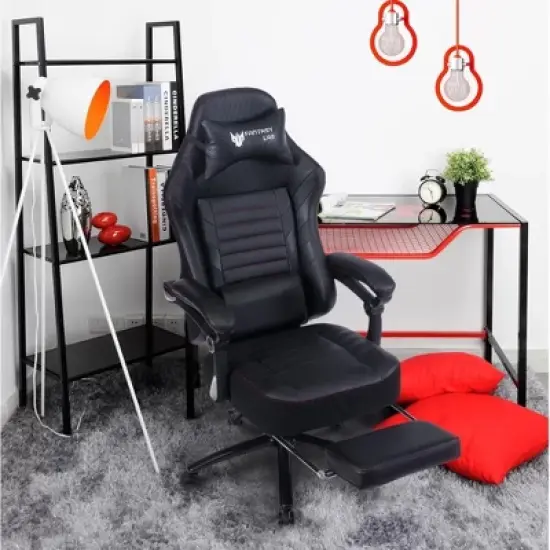 Okak High-Back Gaming Chair, Ergonomic Office Chair with Foldable Footrest, Height-Adjustable Comfy Chair for Study, Gaming Room image {1}