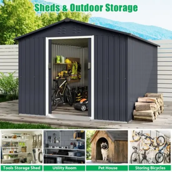 TROPOW 8x12 FT Outdoor Storage Shed, Metal Garden Shed with Lockable Door,and Sloped Roof, Utility Metal Tool Storage Sheds for Backyard, Gray image {6}