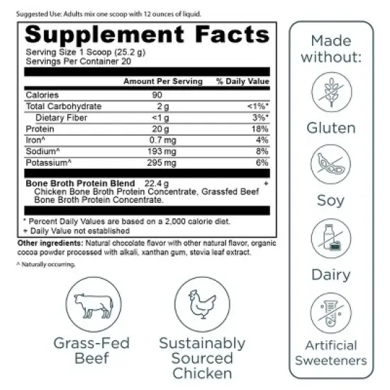 Ancient Nutrition Bone Broth Protein Powder - Chocolate - 17.8oz/20 Servings image {1}