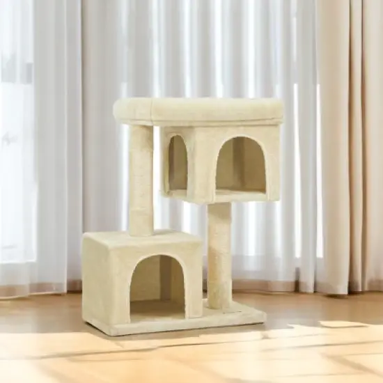 Cat Tree, 33.1-Inch Cat Tower, Cat Condo for Large Cats up to 16 lb, Large Cat Perch, 2 Cat Caves, Scratching Post, Cat Houses for Indoor image {4}