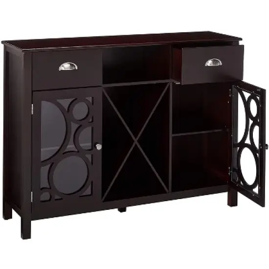 Kings Brand Furniture Jamestown Wood Buffet Server Storage Sideboard Wine Cabinet, Cherry image {1}