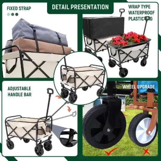 Collapsible Foldable Wagon Cart Beach Wagon Heavy Duty Utility Cart with 3pcs plastic Liner bag /Cover for Camping image {2}
