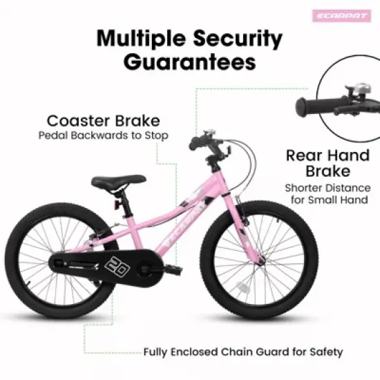 INFURNIC Bicycles 20 Inch Kids Bike with V Brake and Coaster Brake for 4 to 7 Year Olds, Pink, 52.3"*21.6"*30.3" image {1}