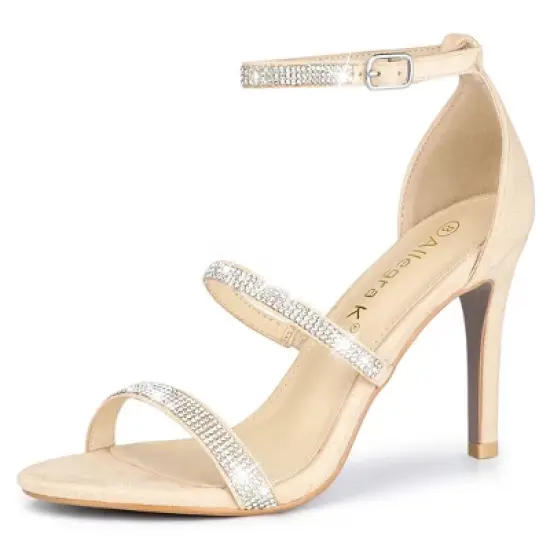 Allegra K Women's Strappy Rhinestone Heel Sandals image {10}