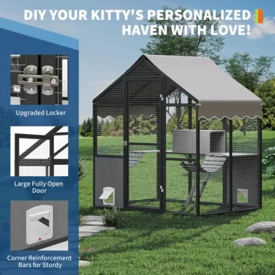 Aluminum Extra Large Catio Outdoor Cat Enclosure for Multiple Cats with Channels, Side Door image {4}