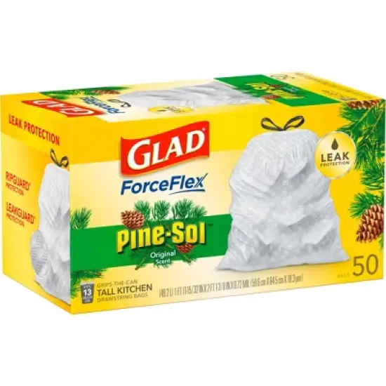 Glad ForceFlex Drawstring Trash Bags - Pinesol - 13 Gallon - 50ct image {7}