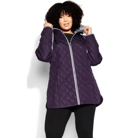 Women's Plus Size Multi Stitch Quilted Coat - deep purple | EVANS image {5}