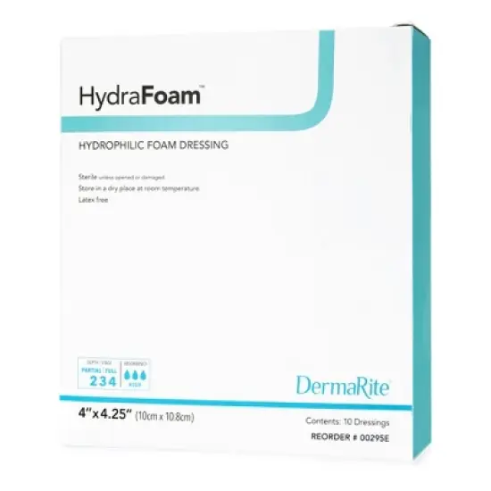 HydraFoam Foam Dressing 4 x 4.25" Rectangle No Border Waterproof Backing 00295E 10 per Box image {2}
