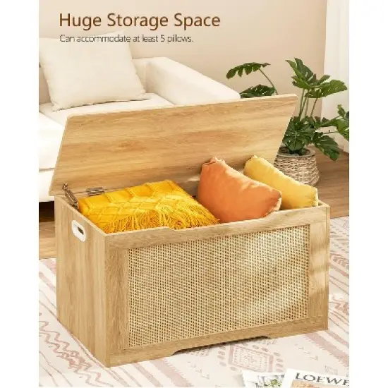 USIKEY 39.4&rdquo; Storage Chest, Toy Box with 2 Safety Hinges, Rattan Storage Bench with Storage, Toy Chest for Bedroom, image {7}