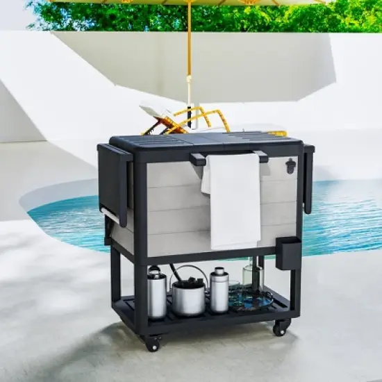 Outsunny 104 Quart Patio Cooler Cart, Outdoor Beverage Rolling Ice Chest with Bottle Opener and Shelves for Pool Deck BBQ Cookouts Party image {5}