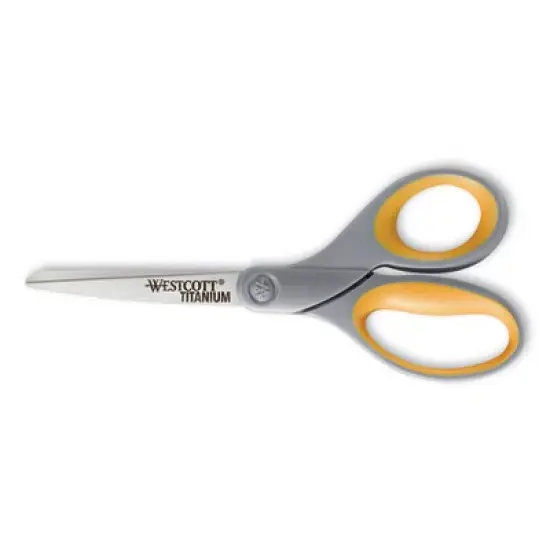 Westcott Titanium Bonded Scissors, 8" Long, 3.5" Cut Length, Gray/Yellow Straight Handle Model No 13529 image {5}