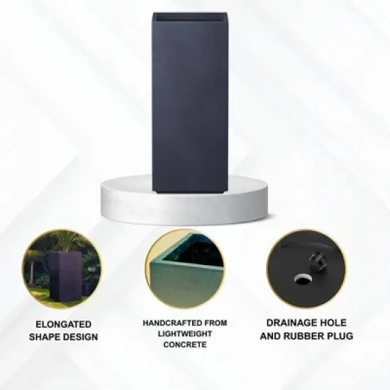 Rosemead Home & Garden, Inc. Rectangular Concrete Outdoor Planter Pot Black 13.8"x13.8" image {4}