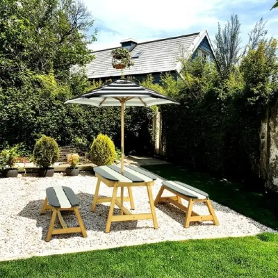 TopComfy Seating Sets Kids Picnic Table with Umbrella Outdoor Indoor Fun for Kid Room Living Room, Blue and White Stripes, 45.08"*25.79"*6.89" image {3}