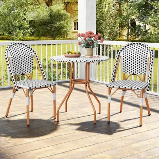 Tangkula 3 Piece French Bistro Table Chair Set Outdoor Wicker Round Table & 2 Dining Chairs image {2}
