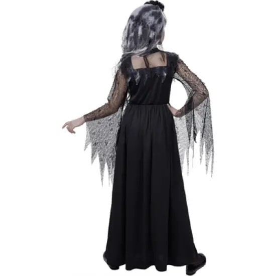 Joyfy Girls Princess Costume Halloween, Elegant Black Dress Halloween Costumes Outfit with Headband for Kids Halloween Ghost Role Play Party image {4}