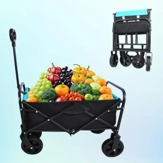 RISOKEYS Foldable Wagon Cart,with - Heavy-Duty Steel Frame & 600D Polyester,Folding Design for Beach, Camping,Groceries image {9}