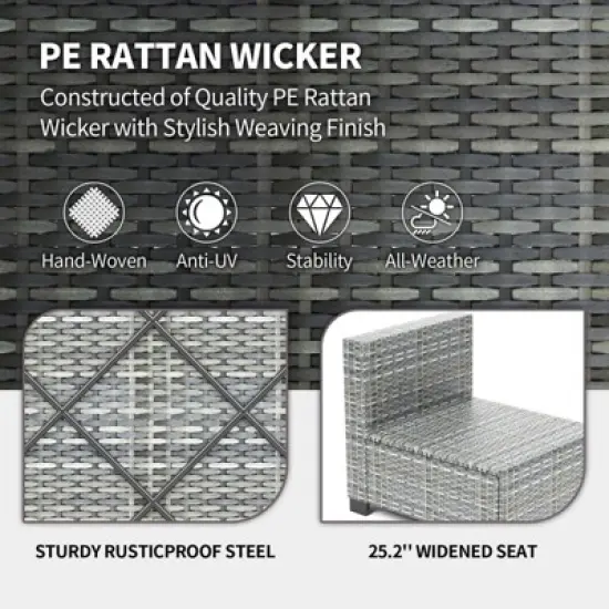 7 Piece Patio Furniture Set - PE Rattan Wicker Sectional Sofa with Cushions & Glass Coffee Table for Garden, Balcony, Porch, Backyard image {6}