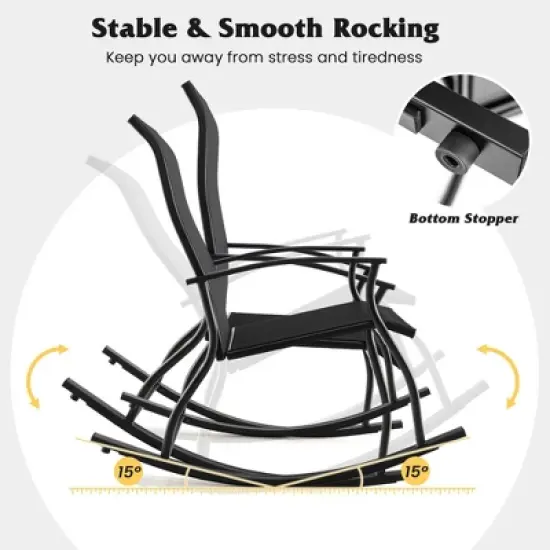Costway 2/4 PCS Outdoor Rocking Chairs with Breathable Backrest Smooth Safe Rocking Design Navy/Brown/Black image {5}