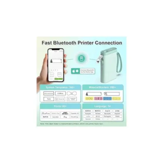 Nelko P21 Bluetooth Label Printer Green with 14x40mm 100pc Roll and 14x40mm 180pc Roll image {2}