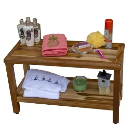EcoDecors&reg; Eleganto&reg; 30" Teak Wood Shower Bench with Shelf in EarthyTeak Finish image {9}