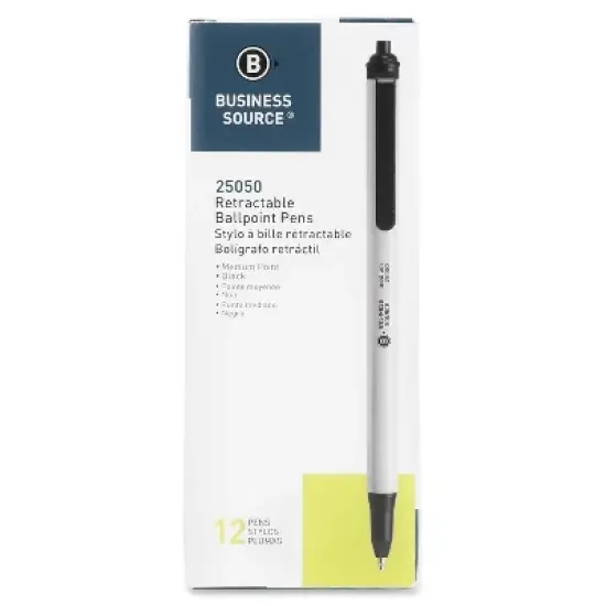 Business Source Ballpoint Pen Retract Clip Medium Point Black Ink 25050 image {1}