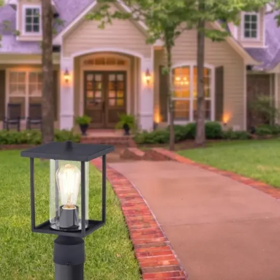 C Cattleya 1-Light 7 in. Black Outdoor Post Light with Clear Glass image {5}