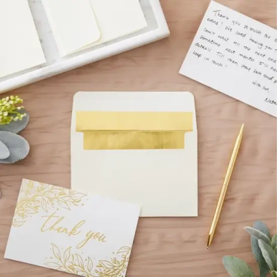 Best Paper Greetings 50 Pack Ivory and Gold Envelopes 4x6, A6 Size for Wedding and Party Invitations, Self Adhesive Peel-and-Stick image {1}