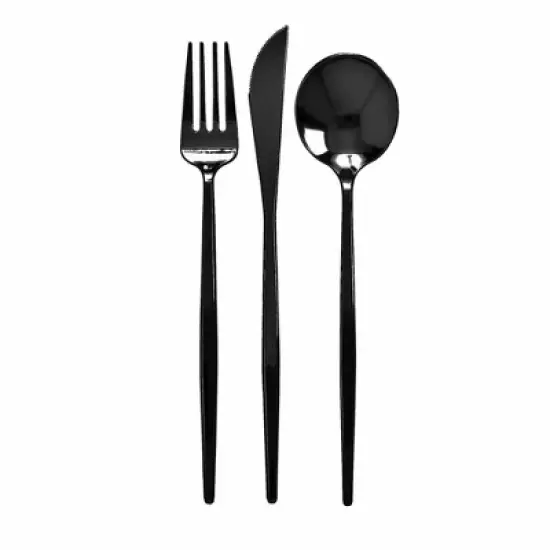 Silver Spoons Modern Disposable Flatware Set, Includes 48 Forks, 24 Spoons and 24 Knives, Opulence Collection image {4}