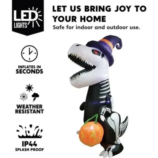 Joyfy 8 FT Halloween Inflatable Outdoor Decorations, Inflatable Skeleton Dinosaur with Pumpkin for Halloween Outdoor Yard Garden Lawn Decorations image {1}