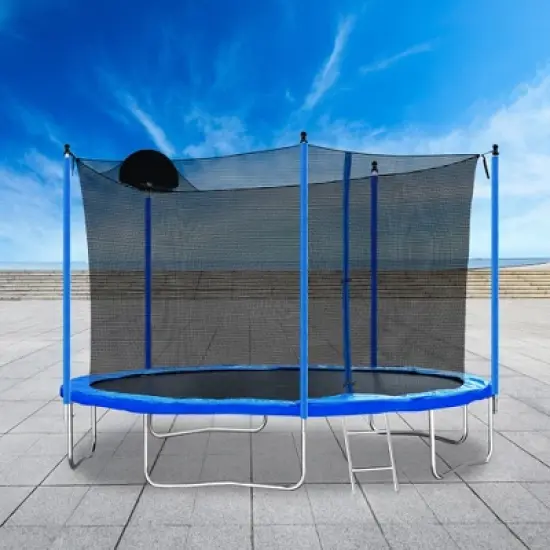 BestParts 12FT Trampoline with Basketball Hoop, Ladder & Safety Enclosure Net &ndash; Blue image {8}