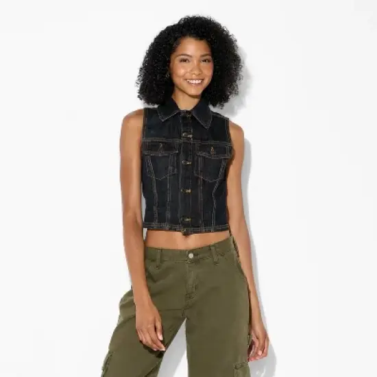 Women's Sleeveless Cropped Denim Trucker Vest - Wild Fable&trade; image {1}