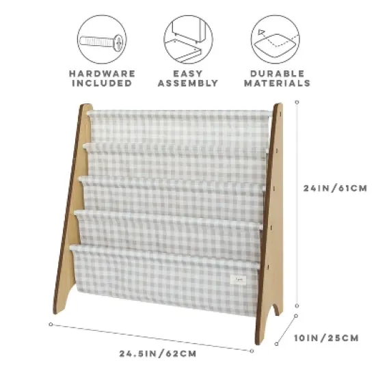 3 Sprouts Recycled Fabric Kids Bookcase, Toddler Bookshelf - Gingham Beige image {3}