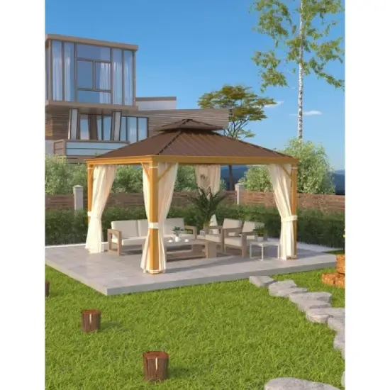 EROMMY Gazebo 10&rsquo;x12&rsquo;W/Steel Double Roof Hardtop Gazebo, Rust Resistant Coated Aluminum Frame Waterproof Pavilion image {4}