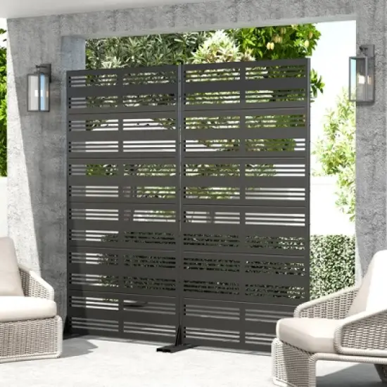 SpassWay 72"H 35"W Outdoor Metal Garden Trellis Privacy Screen Lattice Panel Indoor Room Divider In Black image {1}