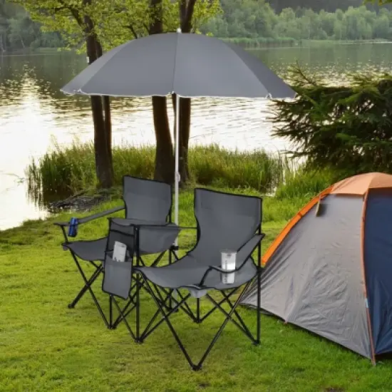 Portable Folding Picnic Double Chair W/Umbrella Table Cooler Beach Camping Turquoise\Black\Red\Gray image {1}