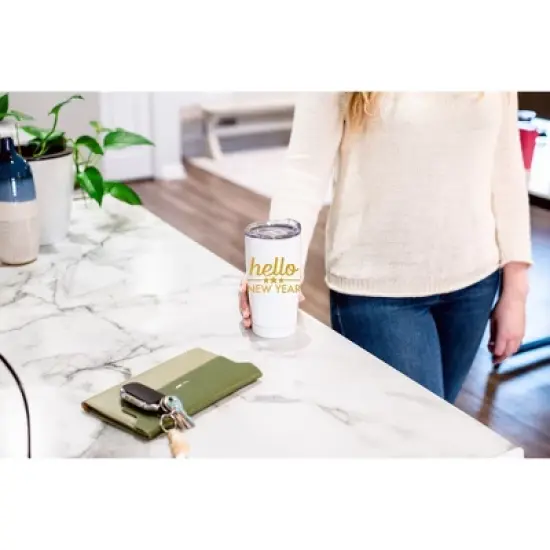 100 North 20 Ounce Stainless Steel On the Go Travel Tumbler With Push Top Lid, Hello New Year White image {3}