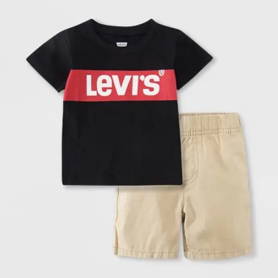 Levi's&reg; Baby Boys' 2pc Box Tab Short Sleeve Top & Bottom Set - Black image {2}