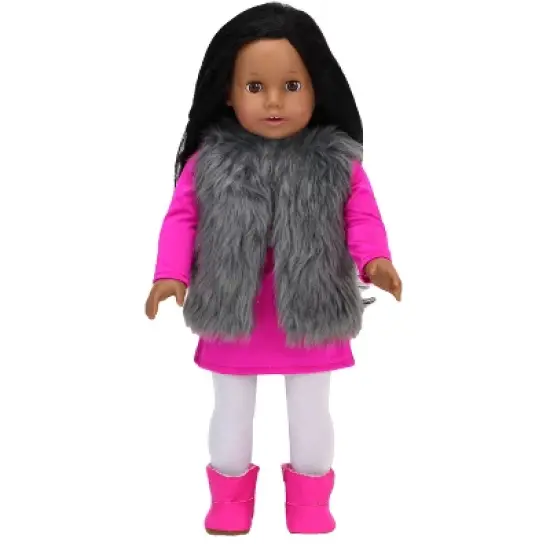 Sophia&rsquo;s Snowflake Dress, Faux Fur Vest, Leggings, & Booties Outfit for 18&rdquo; Dolls, Hot Pink/Silver/White image {3}