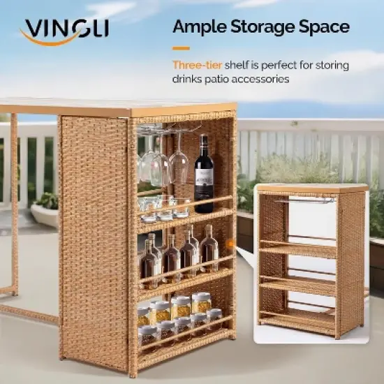 VINGLI 5 Piece Patio Wicker Bar Set, Outdoor Bar Height Table & 4 Rattan Bar Stool Chairs Outdoor Dining Bistro Set for Backyard, Balcony, and Pool image {3}