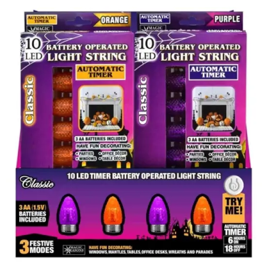 Magic Seasons Orange/Purple 9 in. Prelit String Lights (Case of 12) image {1}
