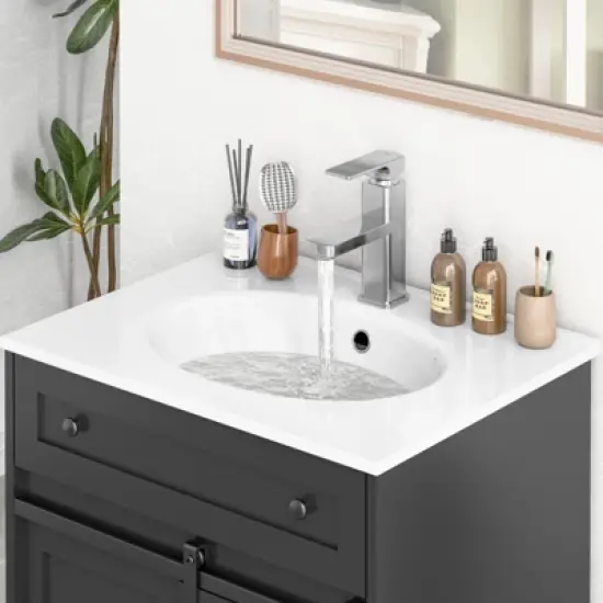 Bathroom Vanity, Vintage Vanity Cabinet with Ceramic Sink, Faucet & Drain image {5}