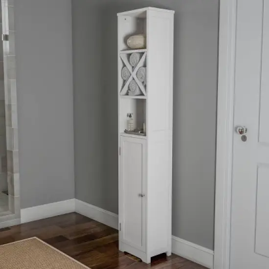 Linen Tower Tall Storage Cabinet White - Hastings Home image {2}