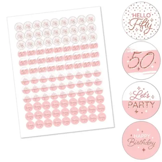 Big Dot of Happiness 50th Pink Rose Gold Birthday - Happy Birthday Party Round Candy Sticker Favors - Labels Fits Chocolate Candy (1 sheet of 108) image {1}